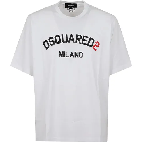 Klassisches Weißes Baumwoll-T-Shirt , Herren, Größe: L - Dsquared2 - Modalova