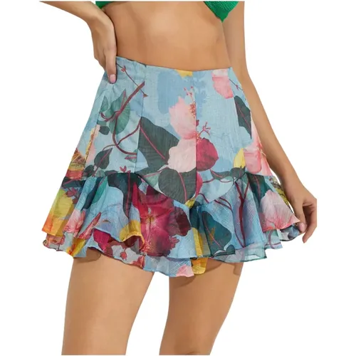 Blumige Rüschen High-Waisted Shorts - PATBO - Modalova