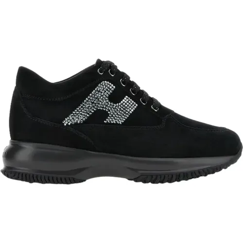 Schwarze Sneakers mit Strass-Detail , Damen, Größe: 37 EU - Hogan - Modalova