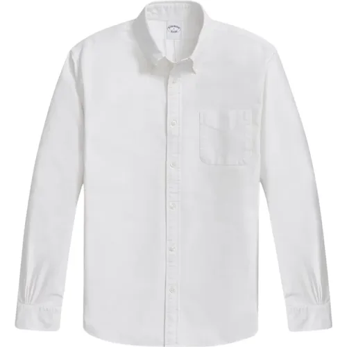 Weiße Regular Fit Oxford Cloth Freitag Sport Hemd mit Polo Button Down Kragen , Herren, Größe: L - Brooks Brothers - Modalova