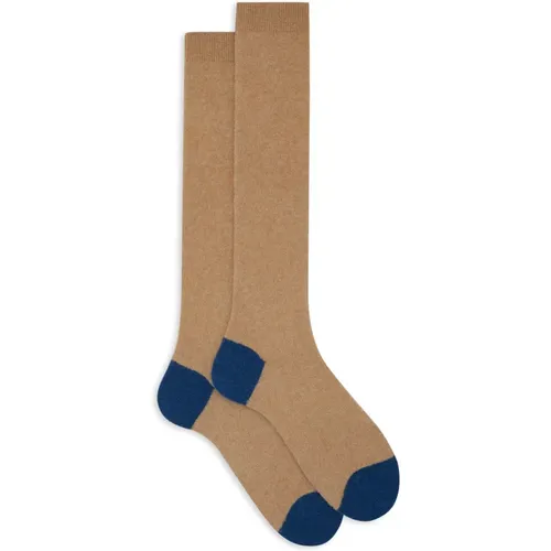 Lange einfarbige beige Bouclé-Socken für Herren mit kontrastierenden Details , Herren, Größe: M - Gallo - Modalova