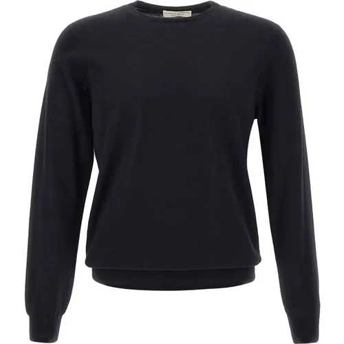 Merino Wool Navy Pullover Sweater , male, Sizes: 5XL, 4XL, S, XL, 3XL, 2XL, L, M - Filippo De Laurentiis - Modalova