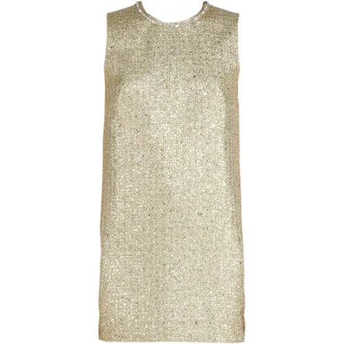 Golden Tweed Dress with Glass Crystal Necklace , female, Sizes: XL - N21 - Modalova