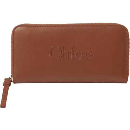 Braune Lederbrieftasche mit Reißverschluss - Chloé - Modalova
