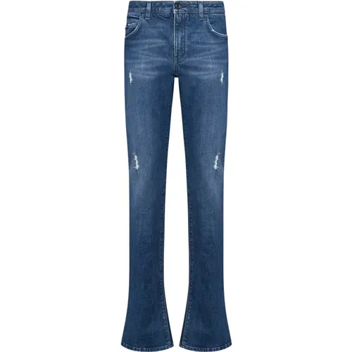 Slim-Cut Ripped Jeans with Logo Detailing , female, Sizes: S, XS, 2XS, M - Dolce & Gabbana - Modalova