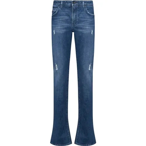 Slim-Cut Ripped Jeans with Logo Detailing , female, Sizes: S, XS - Dolce & Gabbana - Modalova
