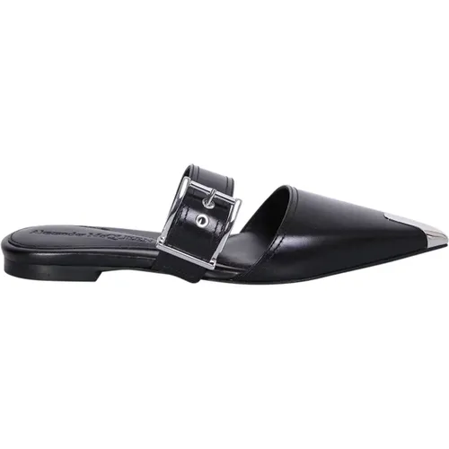 Schwarze Flache Schuhe mit Spitze und Metallkappe - alexander mcqueen - Modalova