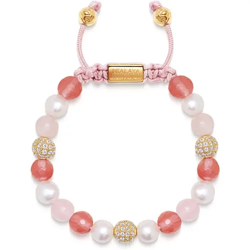 Women's Beaded Bracelet with Pearl, Rose Quartz, Cherry Quartz and Gold , Damen, Größe: S - Nialaya - Modalova