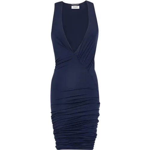Blaues Kleid mit Scoop-Ausschnitt - Saint Laurent - Modalova