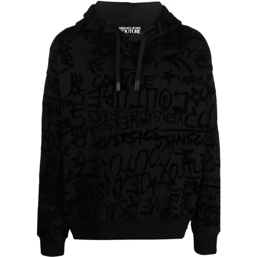 Graffiti Flock Hoodie , male, Sizes: M, L - Versace Jeans Couture - Modalova