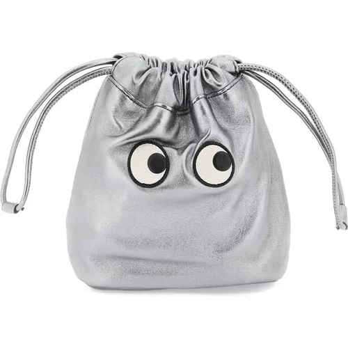Mini Bucket Pouch aus metallischem Leder mit ikonischen Augen - Anya Hindmarch - Modalova