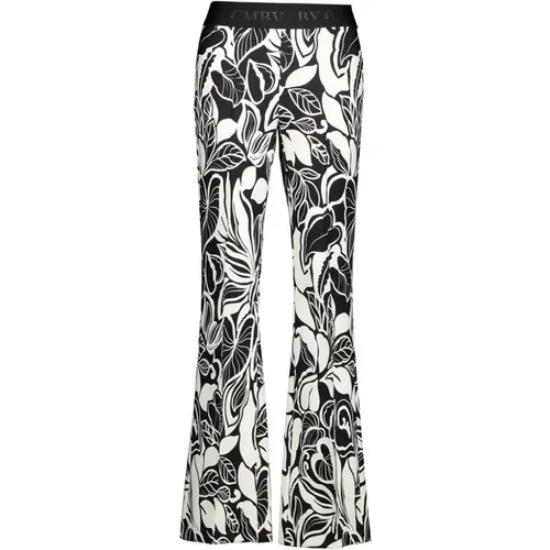 Elegant Flared Pants with Floral Pattern , female, Sizes: 2XL - CAMBIO - Modalova