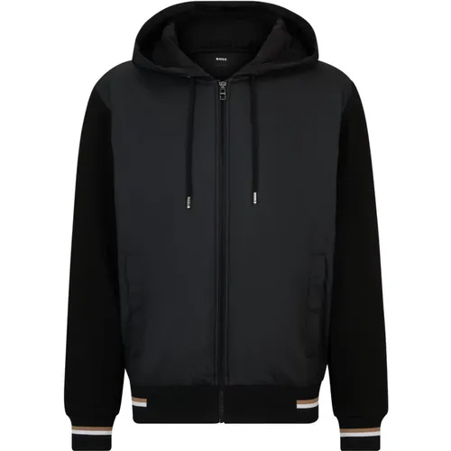 Hybride Schwarze Sweatshirt-Jacke , Herren, Größe: XL - Boss - Modalova