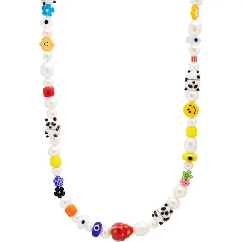 Men's Panda Pearl Choker with Assorted Beads - Nialaya - Modalova