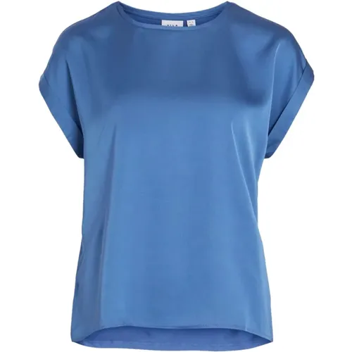 Blaues einfarbiges Damen T-Shirt , Damen, Größe: XL - Vila - Modalova