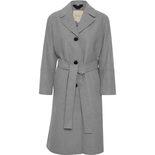 Grey Melange Coat with Belt and Pockets , female, Sizes: L - Part Two - Modalova