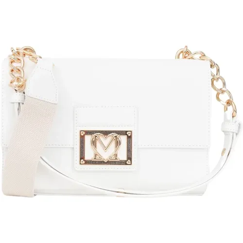 Weiße Damenhandtasche mit goldener Metall-Logo-Plakette , Damen, Größe: ONE Size - Love Moschino - Modalova