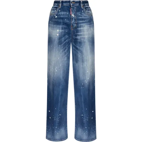 Blaue Traveller Jeans mit Farbspritzern , Damen, Größe: 2XS - Dsquared2 - Modalova