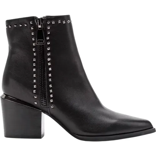 Studded Zipper Leather Ankle Boots , female, Sizes: 8 UK, 5 UK, 3 UK - Alma en Pena - Modalova