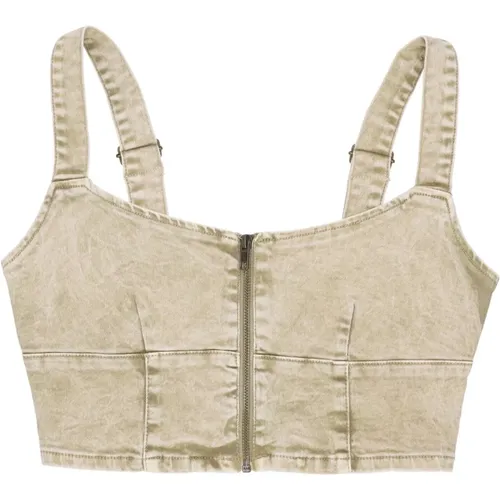 Aged Zip Bustier Denim Top , Damen, Größe: M - Guess - Modalova