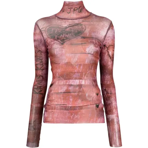 Langarm T-Shirt mit Holzeffekt , Damen, Größe: XS - Jean Paul Gaultier - Modalova