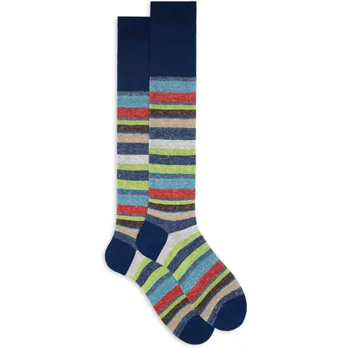 Blaue Königliche Gestreifte Baumwoll/Leinen Socken , Herren, Größe: M - Gallo - Modalova