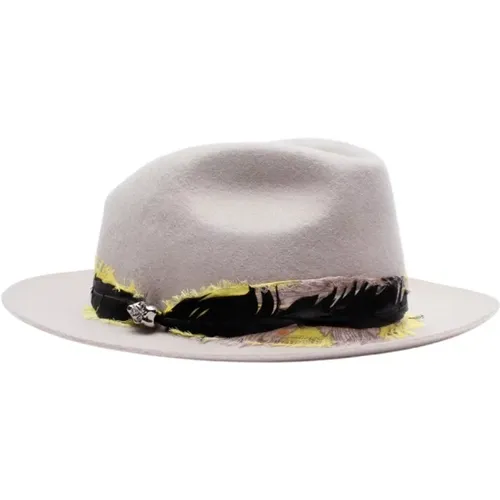 Stylish Grey Foulard Hat with Skull Bead and Feathers , female, Sizes: M, S - Zadig & Voltaire - Modalova