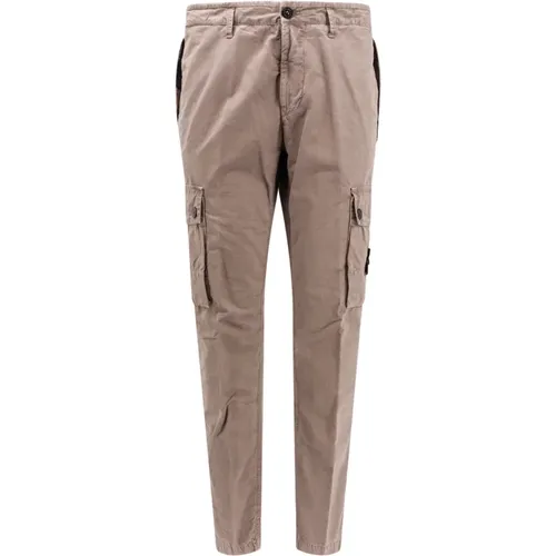 Grey Cotton Trousers with Button and Zip , male, Sizes: W31 - Stone Island - Modalova