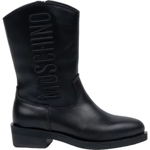 Leather Camperos with Side Zip , male, Sizes: 5 UK - Moschino - Modalova