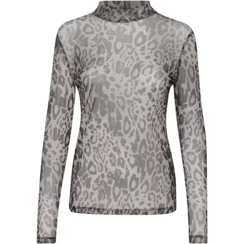 Leopard Mesh Langarm Top , Damen, Größe: 2XL - Kaffe - Modalova