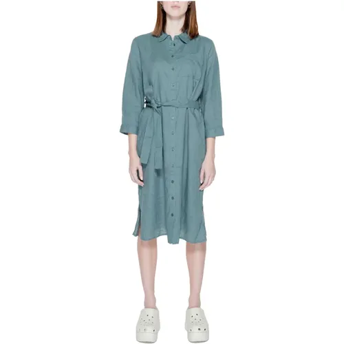 Grünes Leinenknopfkleid , Damen, Größe: XL - Street One - Modalova