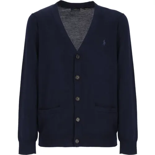 Blauer Merinowoll V-Ausschnitt Cardigan für Herren , Herren, Größe: XL - Ralph Lauren - Modalova