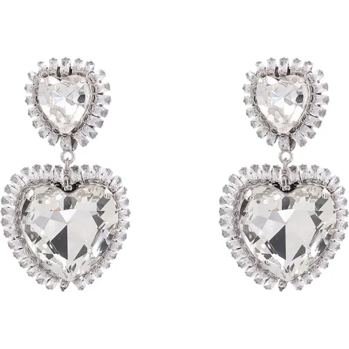 Metal Heart Earrings with Crystals , female, Sizes: ONE SIZE - Alessandra Rich - Modalova