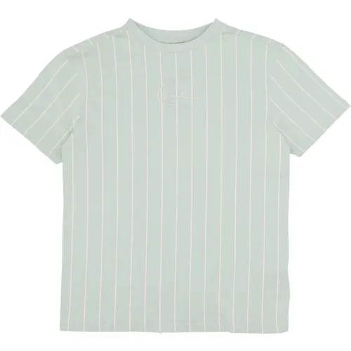 Gestreiftes Crew Neck T-shirt Mint , Damen, Größe: S - Karl Kani - Modalova