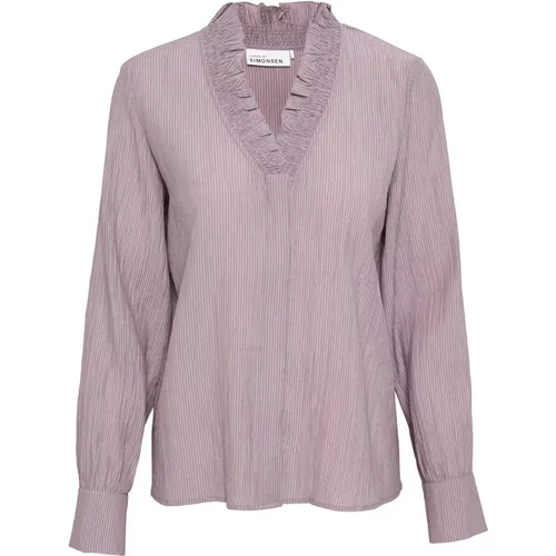 Minimal Gray Shirt with Flounce Details , female, Sizes: S, XL, L - Karen by Simonsen - Modalova