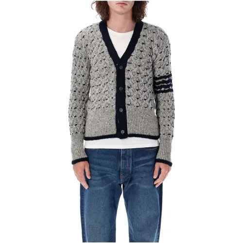 Hellgrauer Zopfmuster-Strickjacke - Thom Browne - Modalova