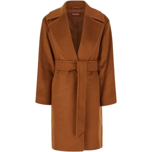 Wool Coat with Belt and Shawl Collar , female, Sizes: L - Max Mara Studio - Modalova