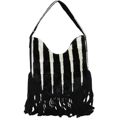 Beige und Schwarze Handtasche aus Seide und Baumwolle - La Milanesa - Modalova