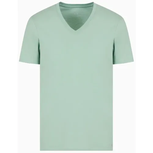 Pima Baumwolle V-Ausschnitt T-Shirt Grün , Herren, Größe: M - Armani Exchange - Modalova