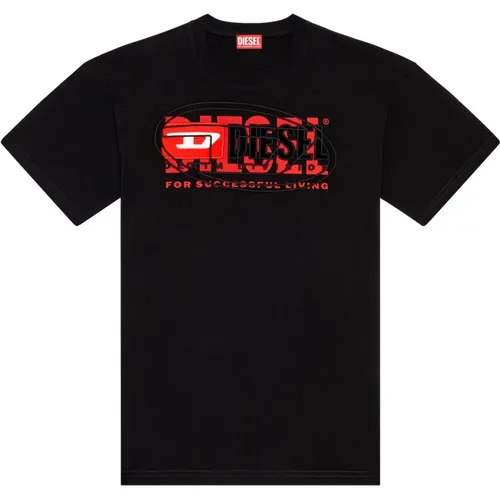 T-Shirt mit mehrlagigen Logos , Herren, Größe: S - Diesel - Modalova