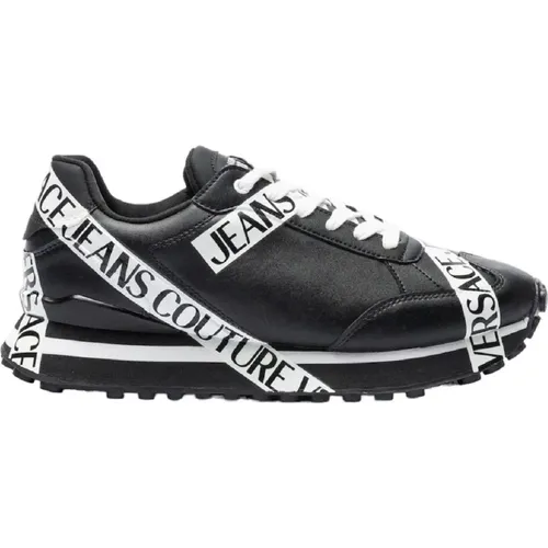 Schwarze Leder Herren Sneakers mit Logo Schriftzug - Größe 42 - Versace Jeans Couture - Modalova