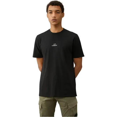 Schwarzes Baumwoll Regular Fit T-Shirt , Herren, Größe: M - C.P. Company - Modalova