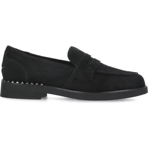 Schwarze Cow Hair Loafers Runde Zehe , Damen, Größe: 37 EU - Ash - Modalova