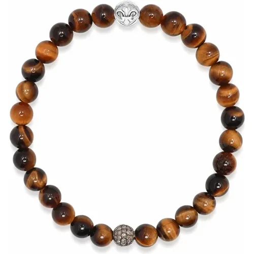 Men's Grey Diamond Wristband with Brown Tiger Eye - Nialaya - Modalova