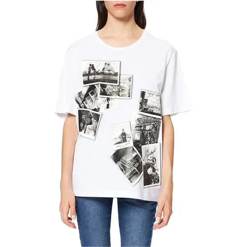 Schwarz-Weiß Foto Print T-shirt , Damen, Größe: S - Love Moschino - Modalova
