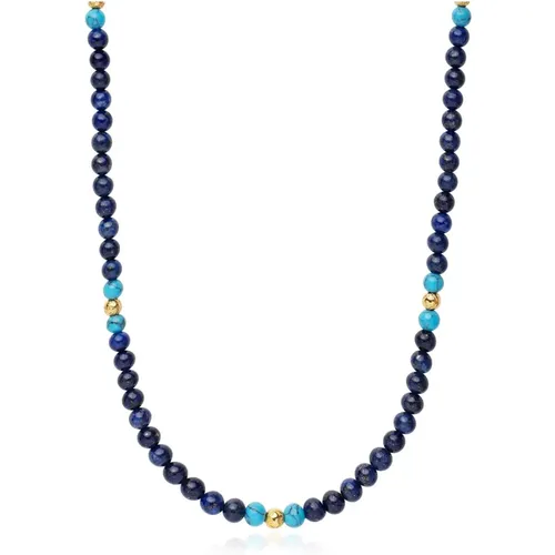 Beaded Necklace with Blue Lapis, Turquoise, and Gold , male, Sizes: ONE SIZE - Nialaya - Modalova