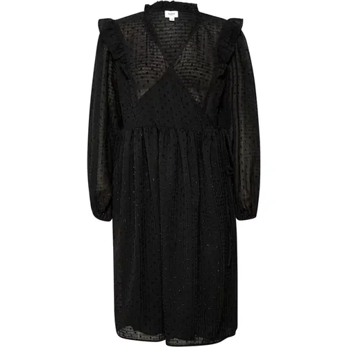 Schwarzes Biankasz Kleid mit Puffärmeln und Rüschen , Damen, Größe: XL - Saint Tropez - Modalova