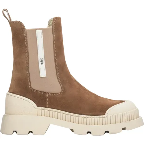 Damen Braun & Beige Chelsea Stiefel aus Veloursleder & Echtem Leder , Damen, Größe: 36 EU - Estro - Modalova