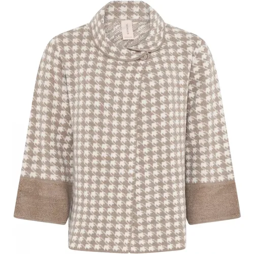 Checked Wool Cape Cardigan Camel , female, Sizes: M, 2XL, L, S, XL - Skovhuus - Modalova