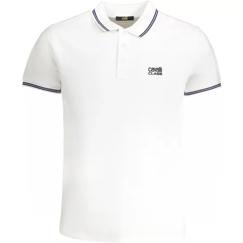 Weißes Poloshirt Kurzarm Bestickt , Herren, Größe: L - Cavalli Class - Modalova